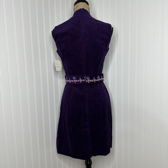 NOS 60s Lanz A Line Mini Dress Womens Sz 13 Purple High Neck Mod Cocktail Retro - Picture 4 of 16